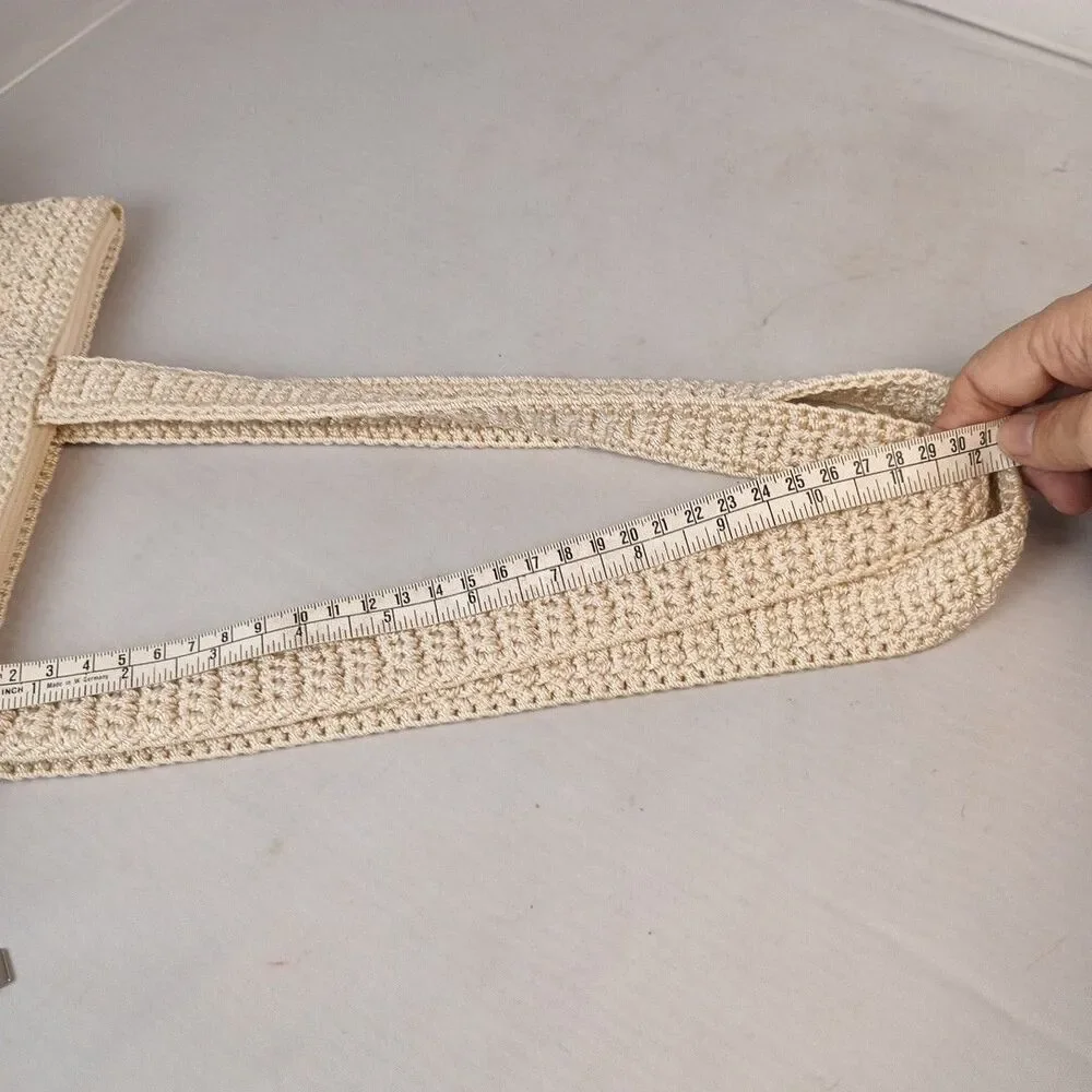 The Sak Crocheted Knit Medium‎ Tote Shoulder Bag Purse Natural Tan Boho 12.5x11